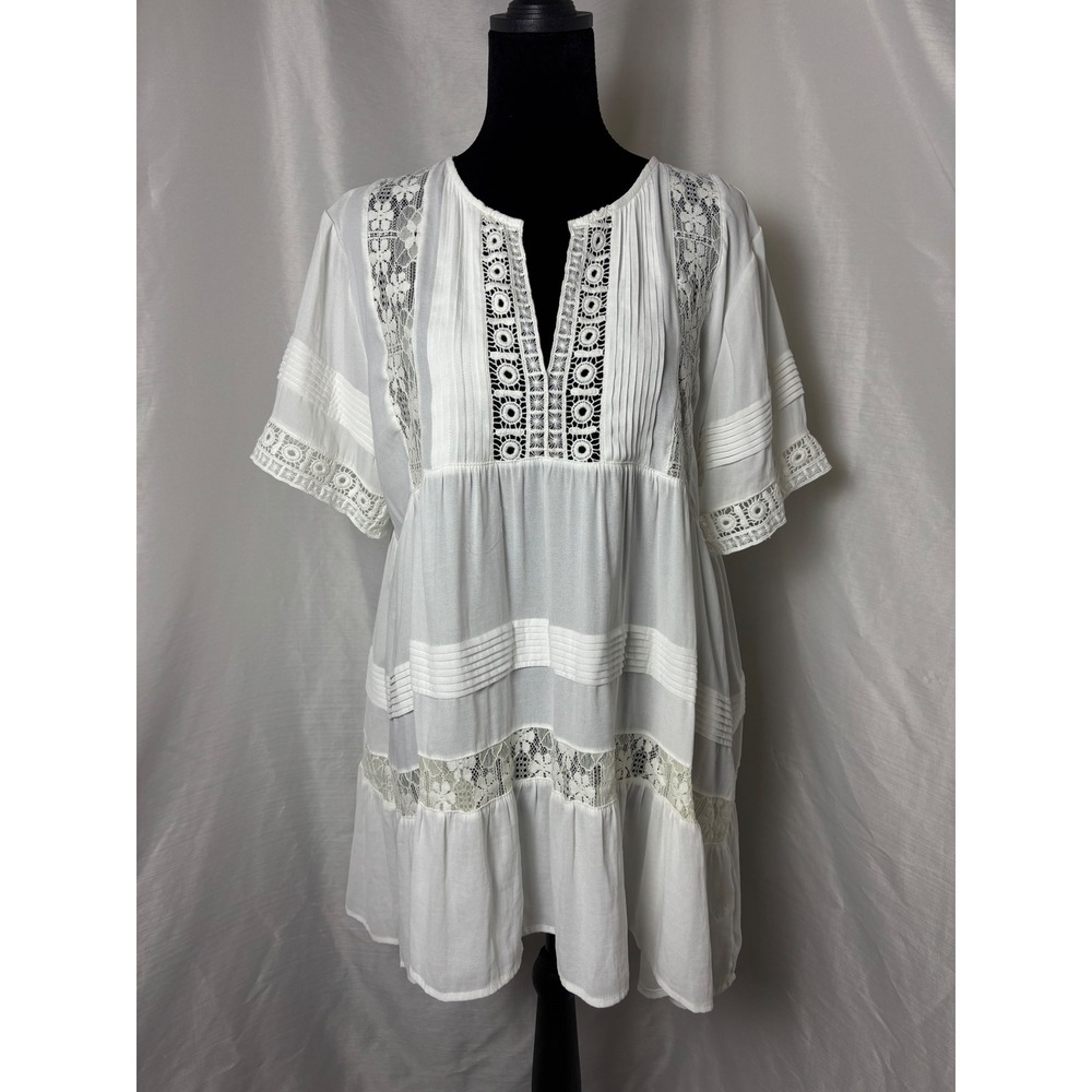 Maeve Anthropologie Mini Dress Women L White Excellent Boho Lace Babydoll Tunic
